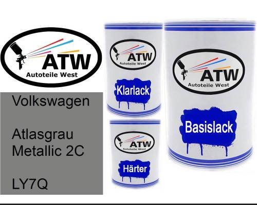 Volkswagen, Atlasgrau Metallic 2C, LY7Q: 500ml Lackdose + 500ml Klarlack + 250ml Härter - Set, von ATW Autoteile West.